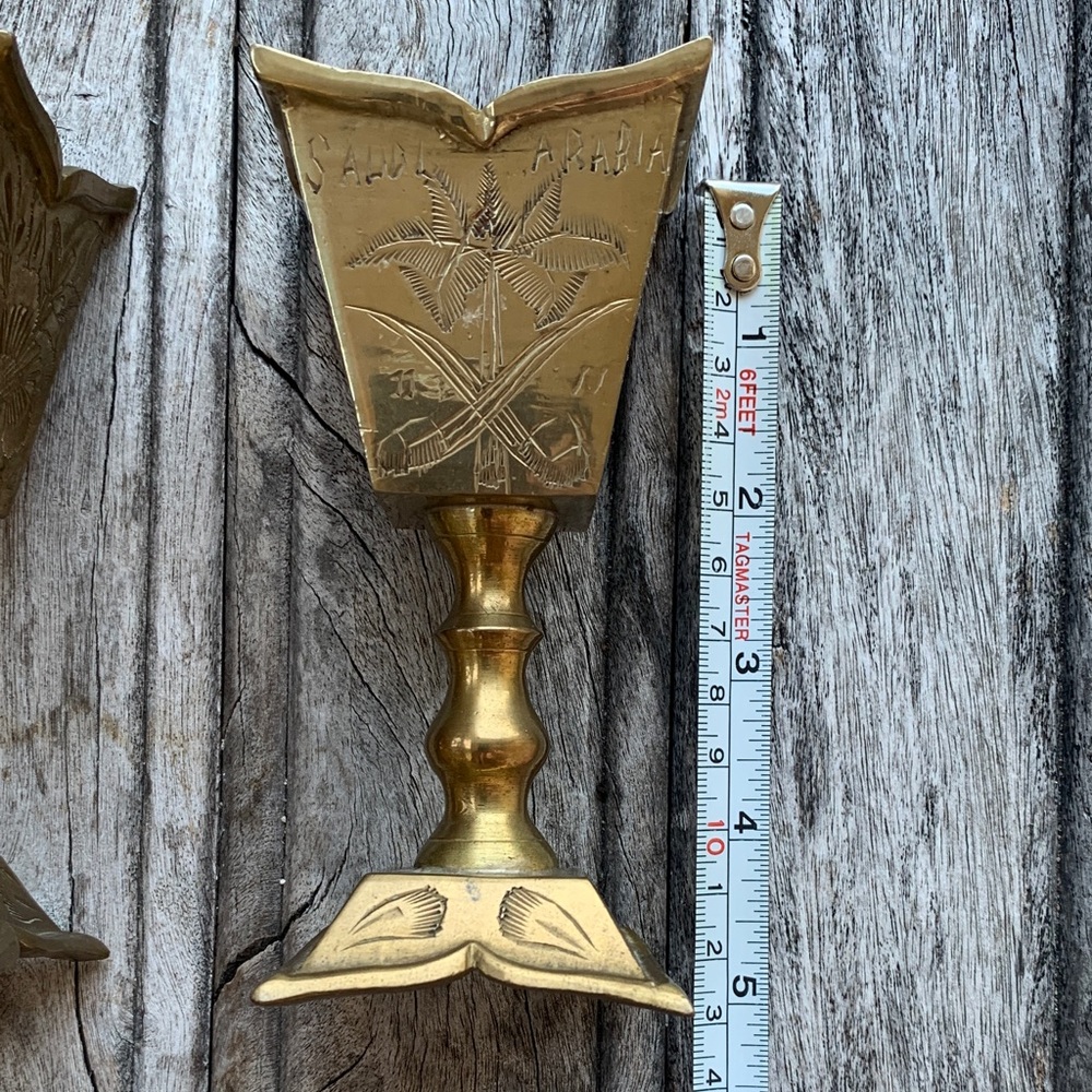 Vintage Brass Floral Saudi Arabian Candle Holders or Decorative Piece - Picture 10 of 12